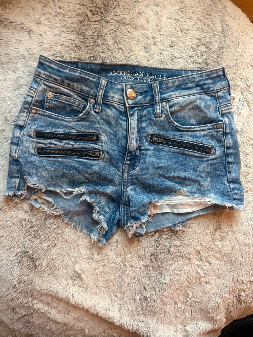 American Eagle Distressed Denim High Rise Shortie Shorts